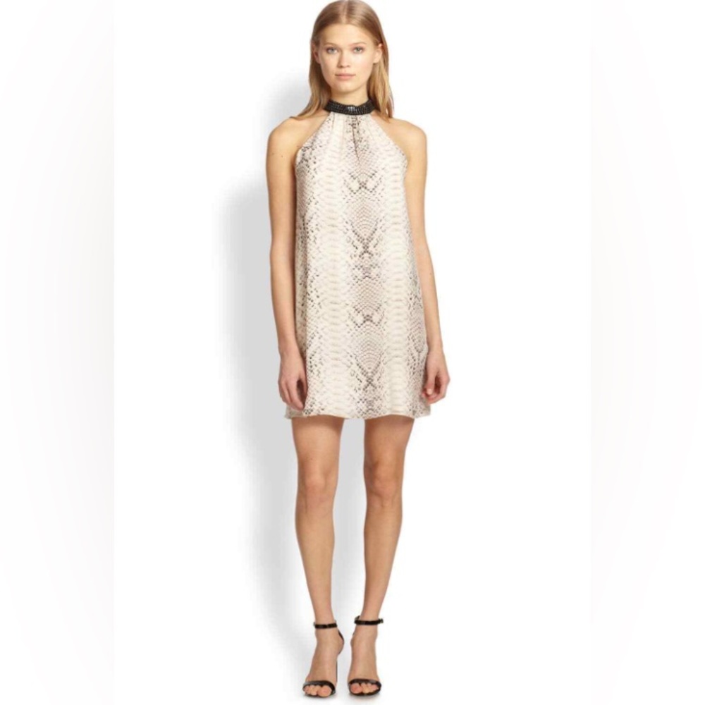 Haute Hippi Sleeveless snakeskin Choker Mini Dress. 100% silk. Fully lined XS